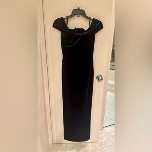 Black Halo navy velvet gown